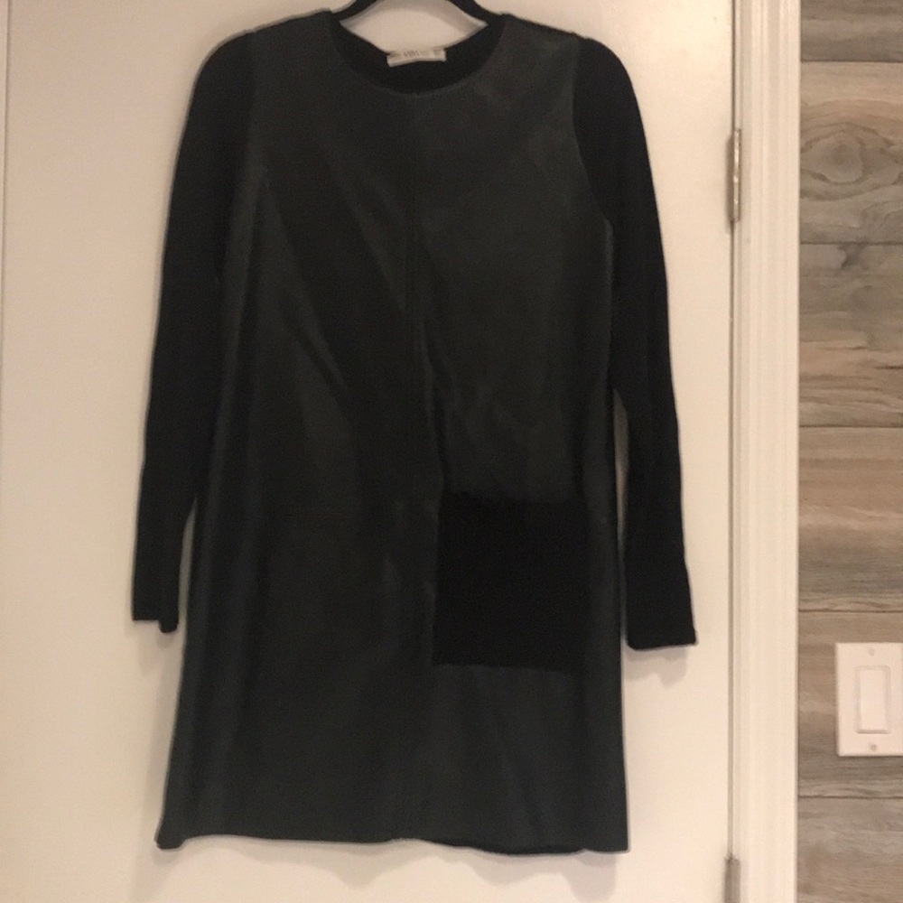 Zara faux leather dress with knit back and sleeve
